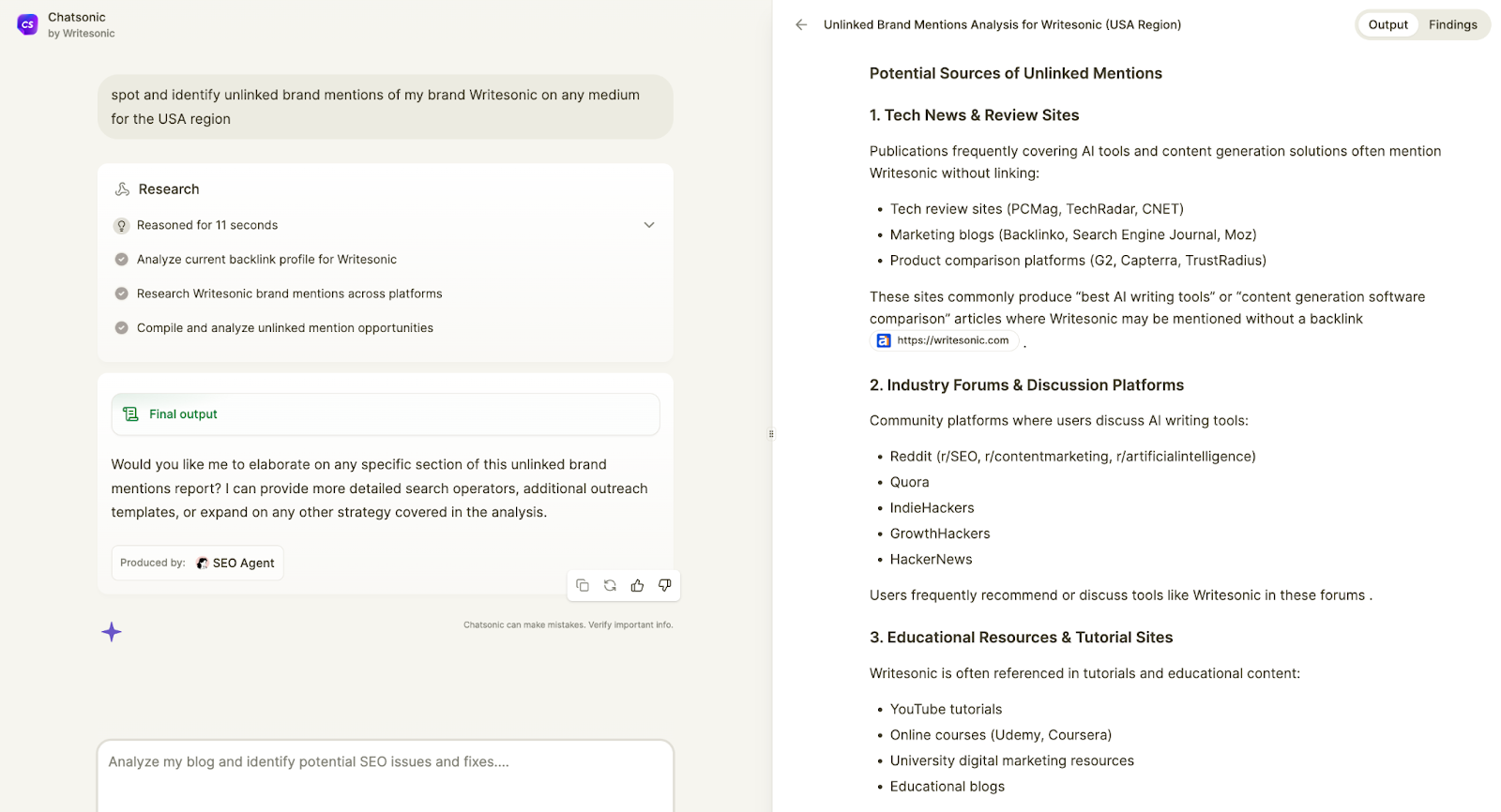 Writesonic SEO tool