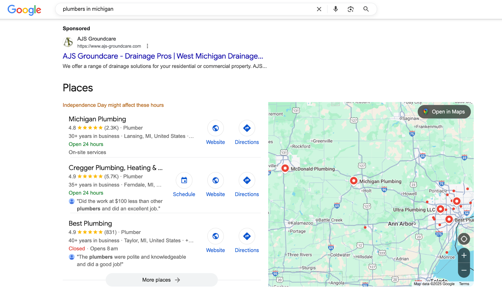 Google listings example