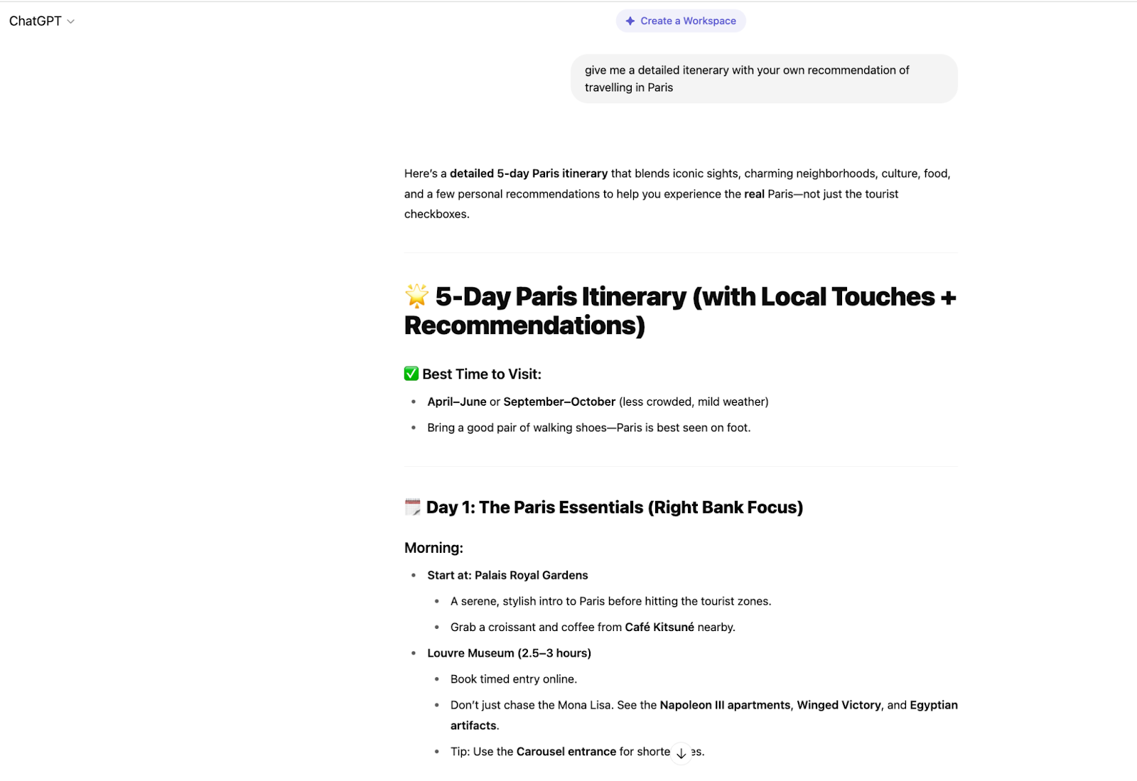 ChatGPT answer example