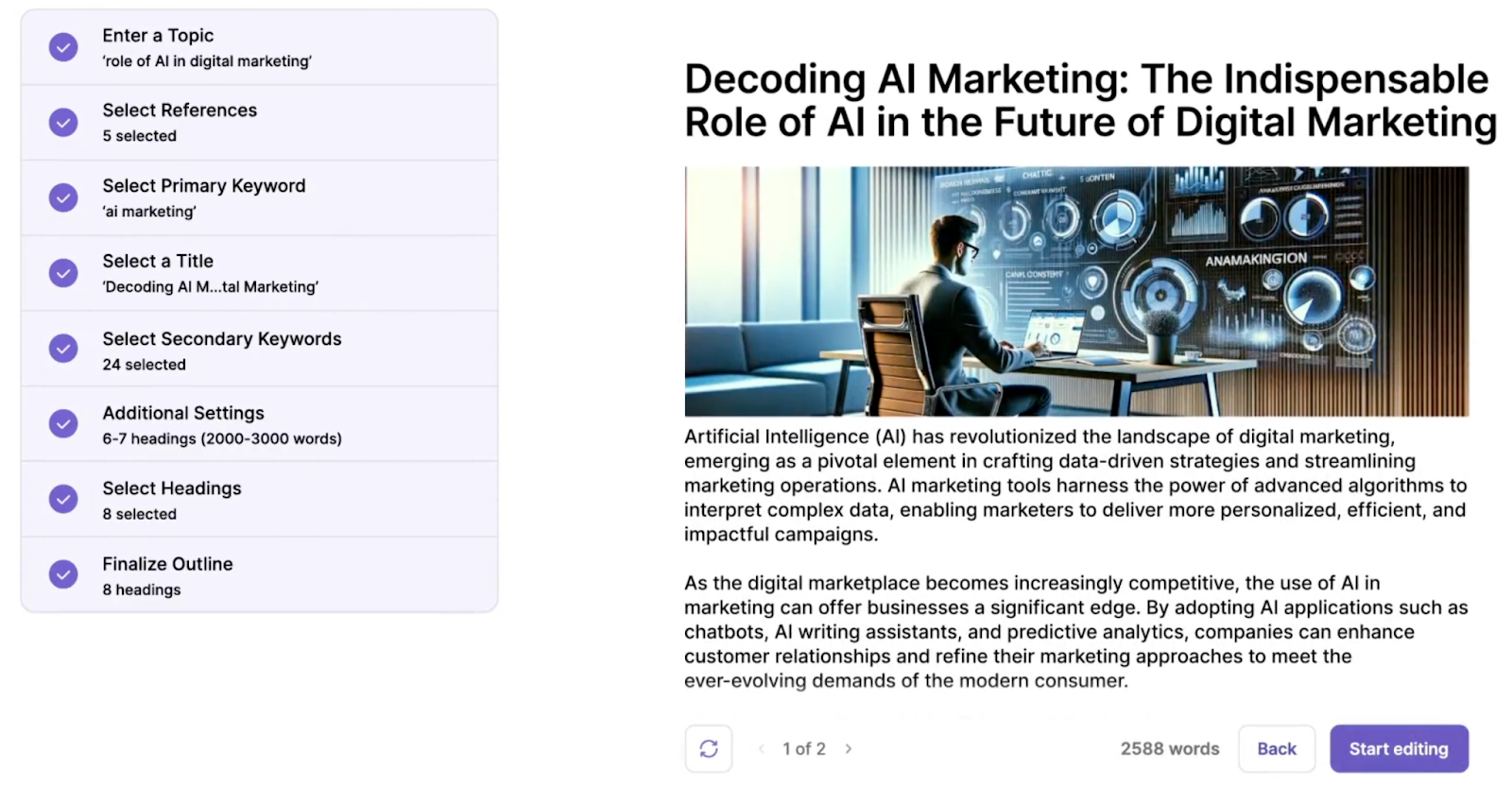 Writesonic's Article Writer for AI-content generation.