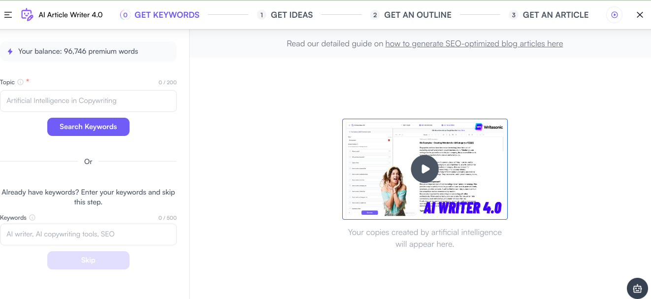 Writesonic AI Article Writer 4.0 - content creation tools