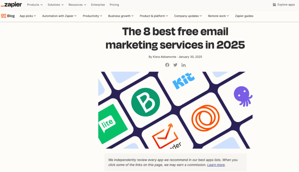 Review listicle blog by Zapier