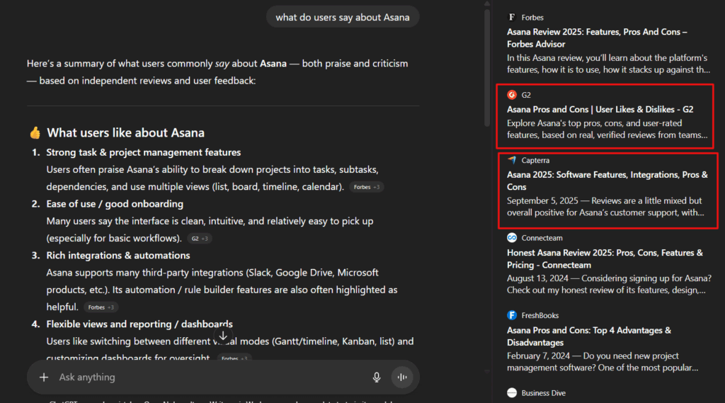 ChatGPT increasingly cites G2, Capterra, and other review platforms