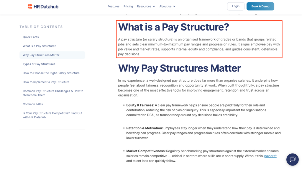 An example of a Q&A content format by HR Datahub.
