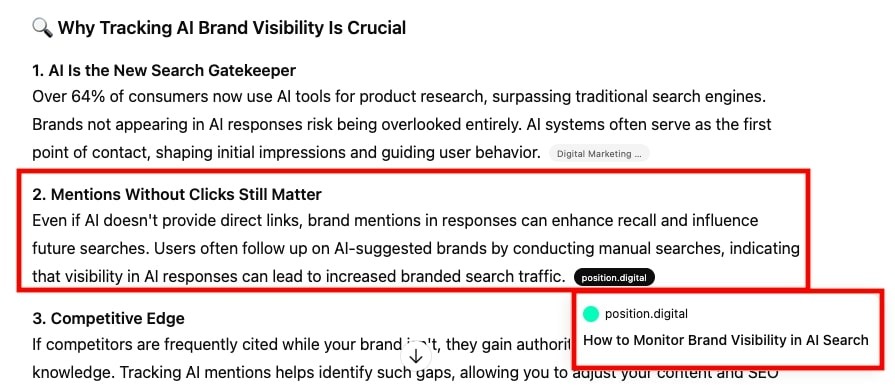 Position Digital's AI visibility monitoring article is cited by ChatGPT.
